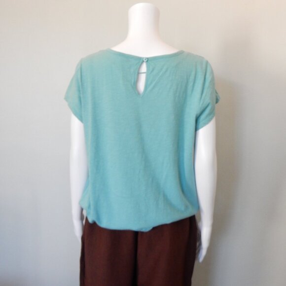 LC Lauren Conrad Womens Bow Front Laced Short Sleeved Blouse Light Blue/Green XL - Picture 4 of 10